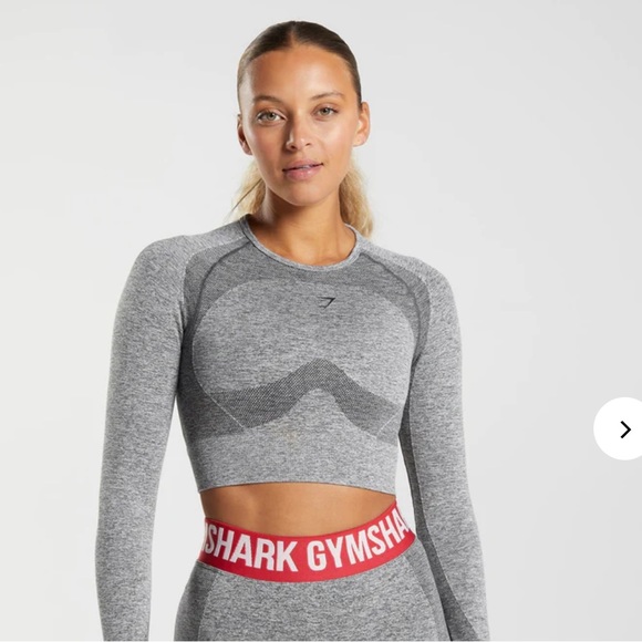 Gymshark Tops - Gymshark FLEX LONG SLEEVE CROP TOP Medium Charcoal Grey Marl